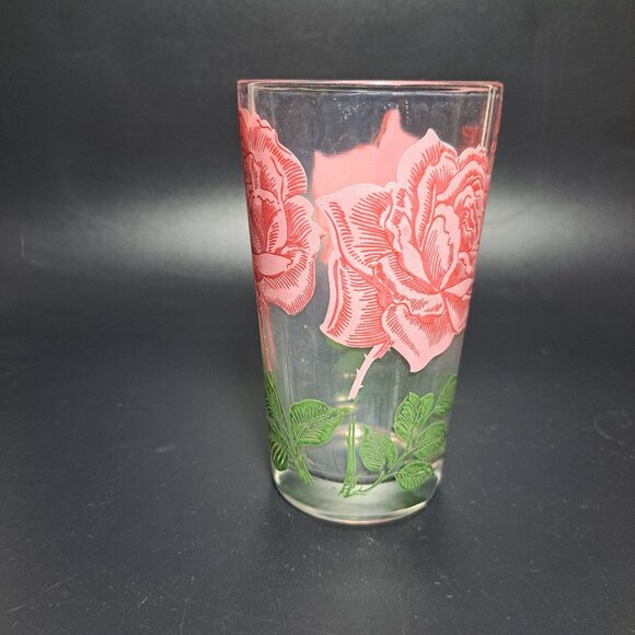 Peanut Butter Rose Floral Drinking Glass Tumbler Pink Green Vintage - Picture 4 of 8